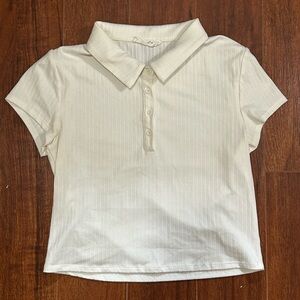 Elodie White Collared Crop Top